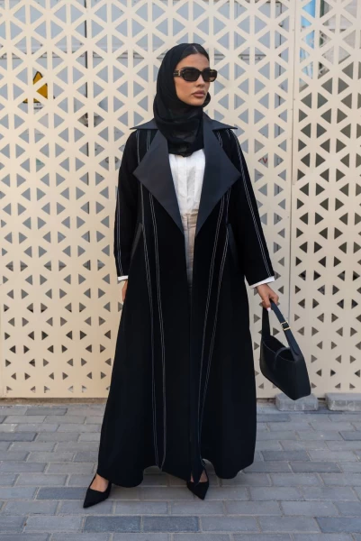 Black Blazer Abaya with Grey Details IB227