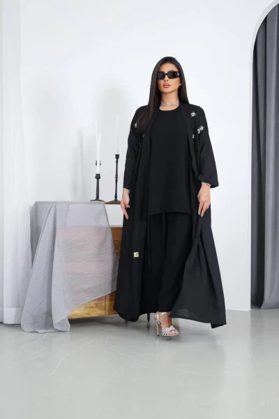 Black Linen Abaya IB161 Black